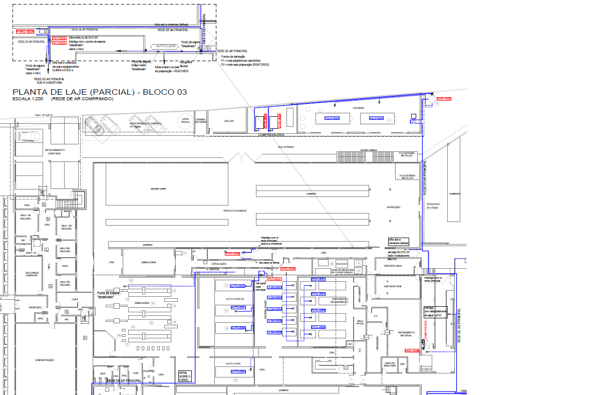 Projeto em planta baixa com detalhamento Industria Farmacêutica